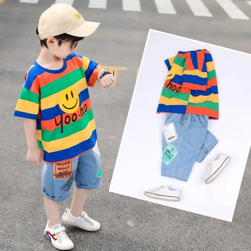 Летние комплекты одежды для мальчиков Детские наряды футболка + штаны детский