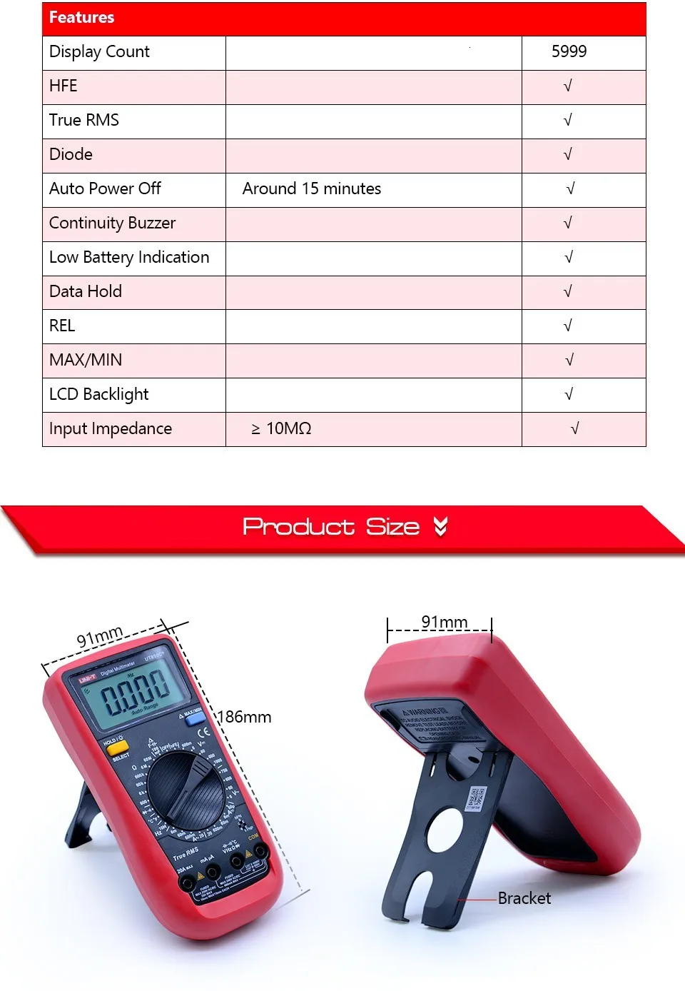 UNI-T UT890C+/UT890D цифровой мультиметр тестер True RMS AC DC Вольтметр 100mF емкость измеритель температуры электрик инструмент