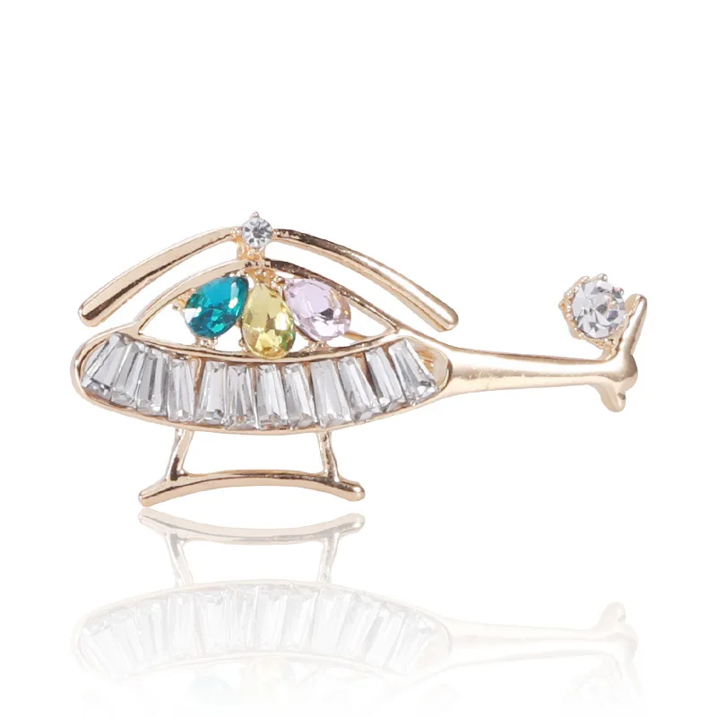 

WYBU Helicopter Brooch Pins Rhinestone Gold Plane Luxury Brand Brooches For Women Quality Gift Aircraft Scarf Buckle