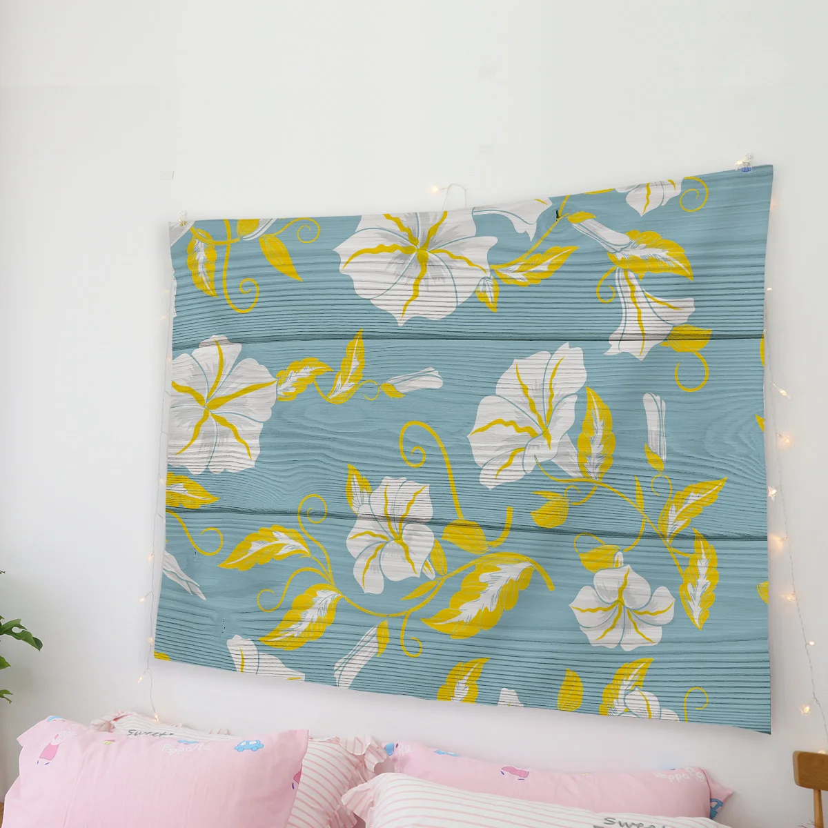 Винтажный деревянный текстурированный фон с желтыми гобелены цветами настенный