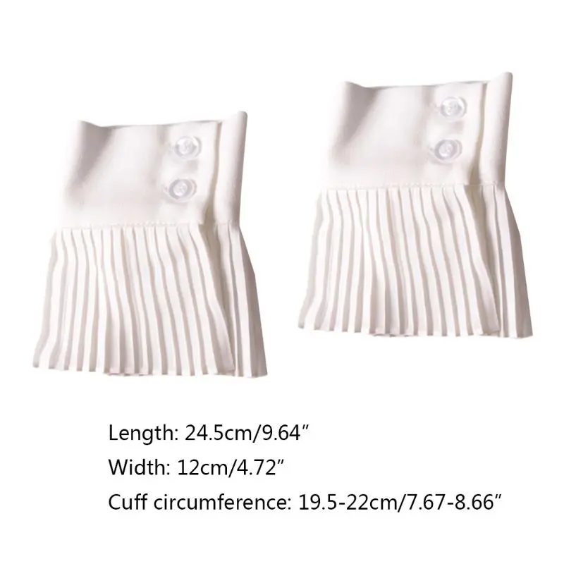 

Female Girls Pleated Flared Fake Sleeve White Chiffon Ruffled Wrinkled Horn Cuffs Solid Color Decorative Wrist Warmers