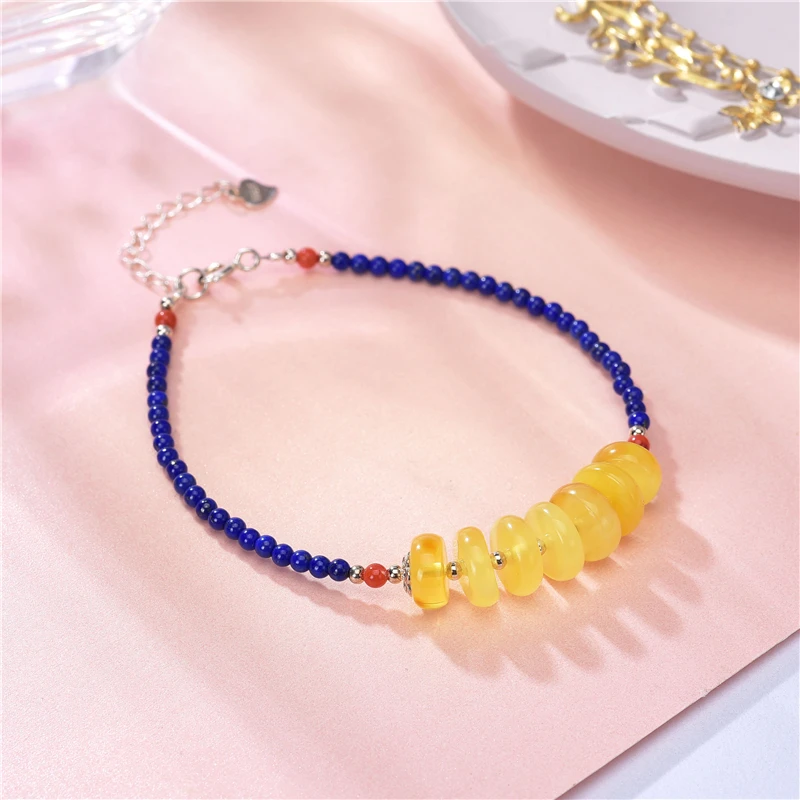 Браслет из серебра 925 пробы с натуральными камнями лазурит | Украшения и