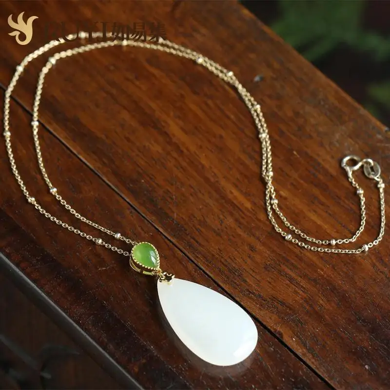 

Natural Hotian Jade Pendant Women's Suet Grade White Jade Drop-Shaped Jade Jade Pendant Jasper Ruyi Necklace to Give Mom