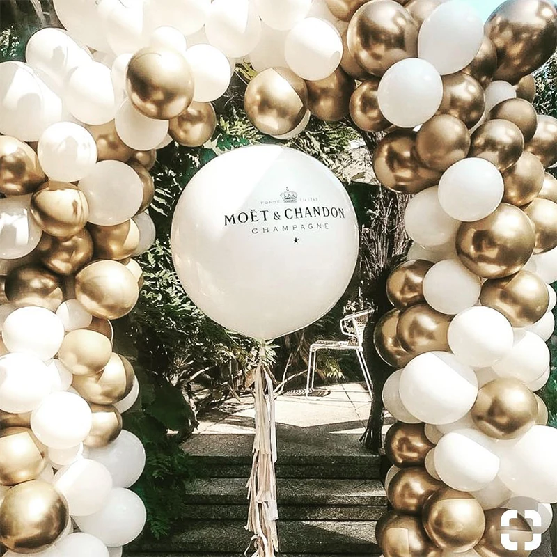 Kit de arco de guirnalda de globos blancos, globo de látex metálico cromado dorado para Baby Shower, boda, fiesta de cumpleaños, decoración, bricolaje, 100/150/200 Uds.