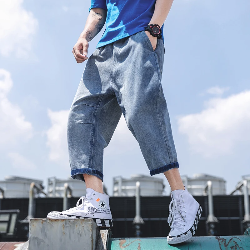 

Men's denim cotton shorts large size summer cropped pants 2021 new casual street fashion trend overalls harem pants