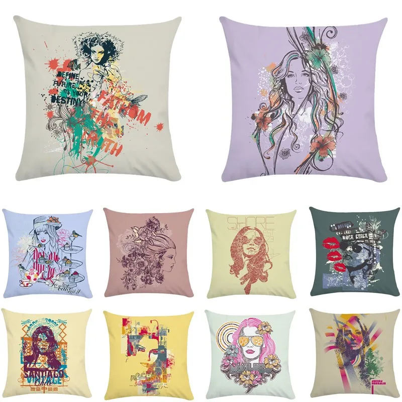 

Beautiful Girl Decoration Polyester Cushion Cover Decorative Sofa Pillow Cover Case Seat Car Decor Throw Pillowcase for Home
