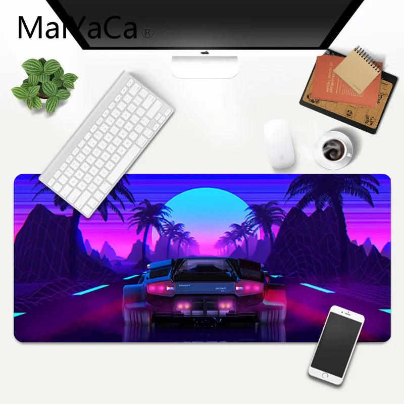 Неоновый коврик для мыши MaiYaCa с цифровым рисунком Retrowave synthwave XXL Настольный