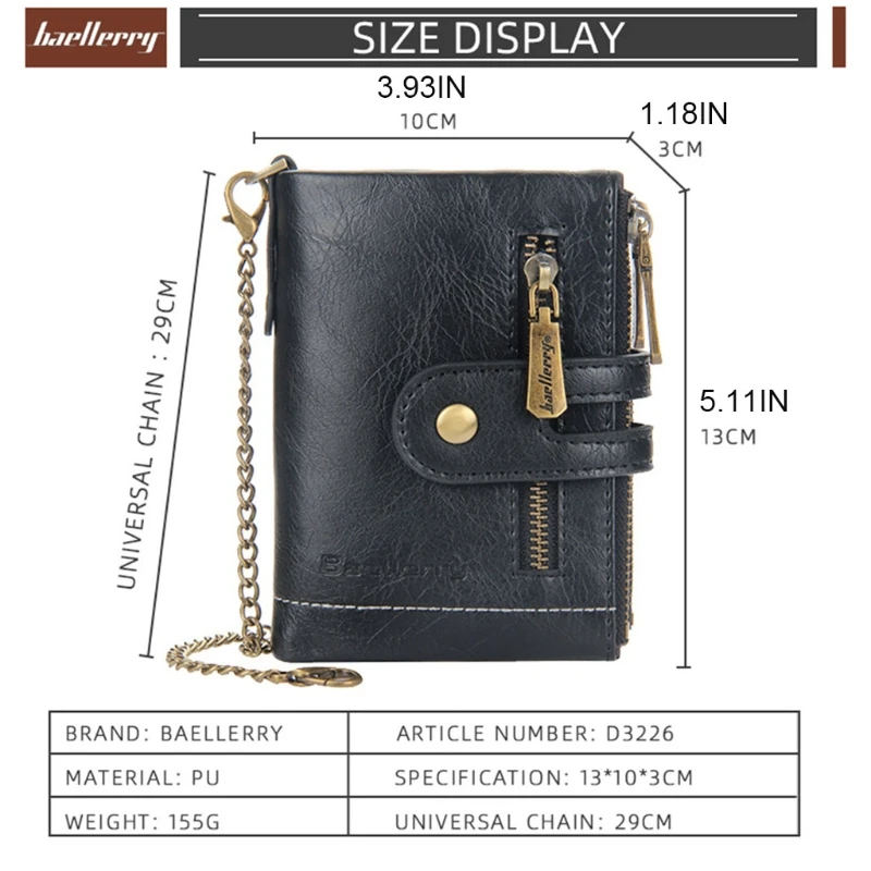 

RFID Genuine Leather Wallet Men Coin Purse Small Mini Card Holder with Retro Chain Male Wallet Pocket Fashionable Purse