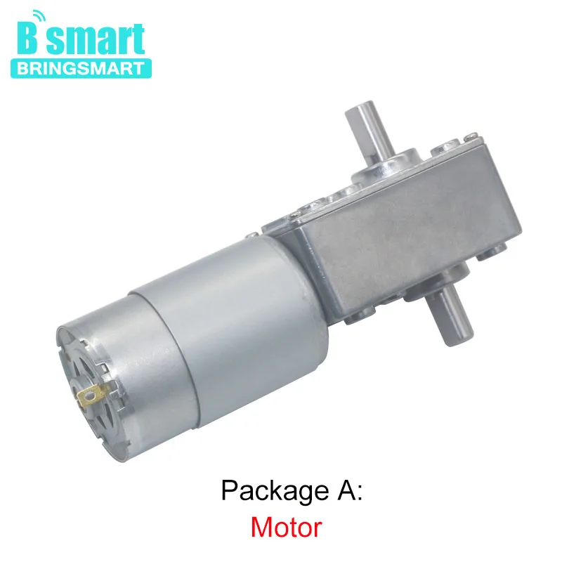 

Bringsmart Double Shaft DC 12v 24v A58SW-555S Worm Geared Motor Low Speed 16-470RPM Worm Reducer Large Torque Electric Motor