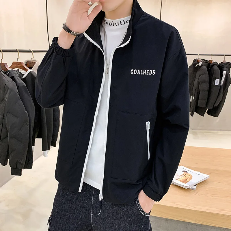 

Casual Men Autumn Jacket Solid Color Man Turn Down Collar Coats Size M-5XL Black Blue Khaki