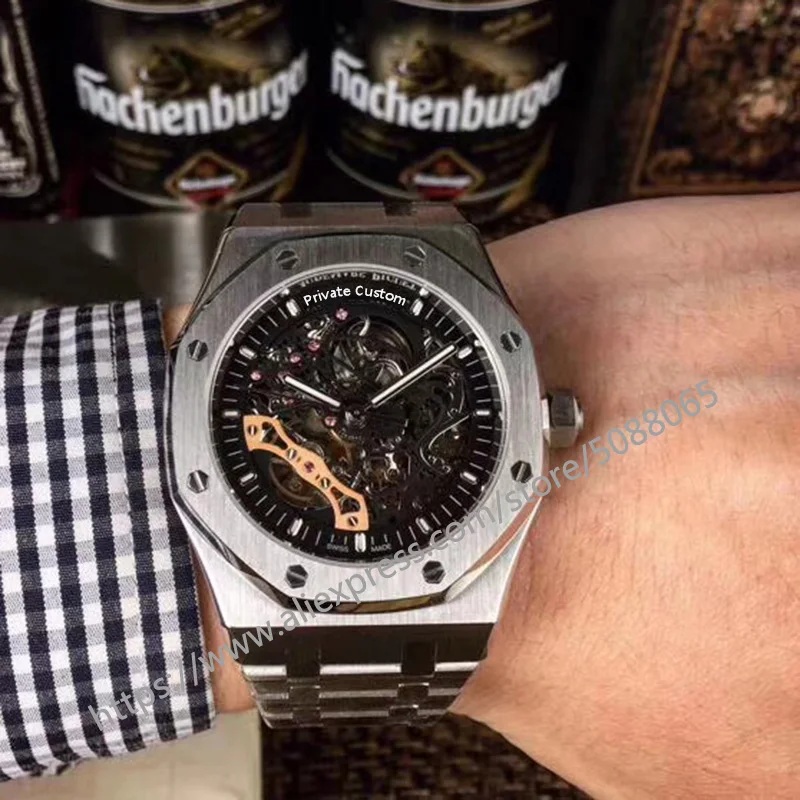 Мужские автоматические часы 41 мм матовый механизм стальной чехол браслет