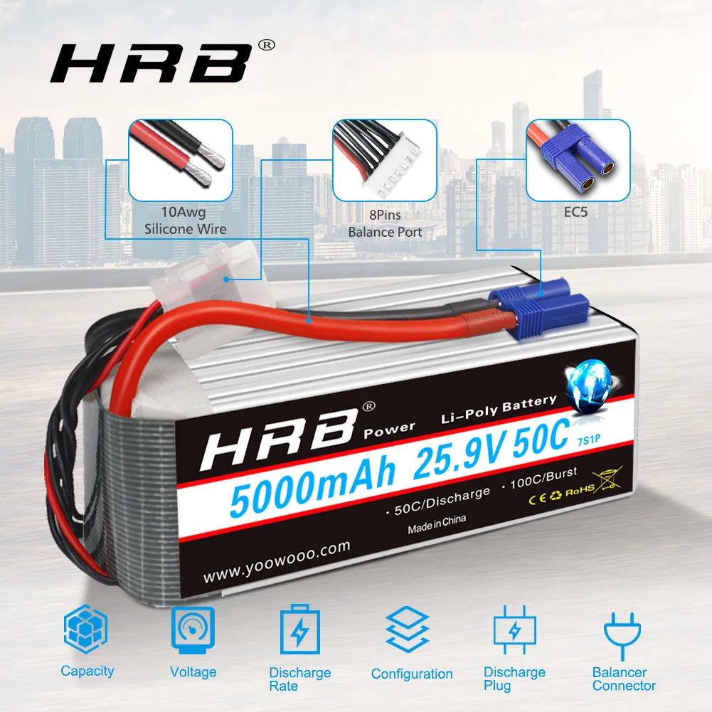 HRB S 7S Lipo bater&iacute;a 25,9 V 5000mah 6000mah 4000mah 3300mah heli bater&iacute;a XT90 macho para 800 helic&oacute;ptero FED aviones 3D avi&oacute;n-2