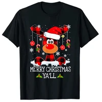 merry christmas yall reindeer santa hat buffalo red plaid t shirt graphic tee tops