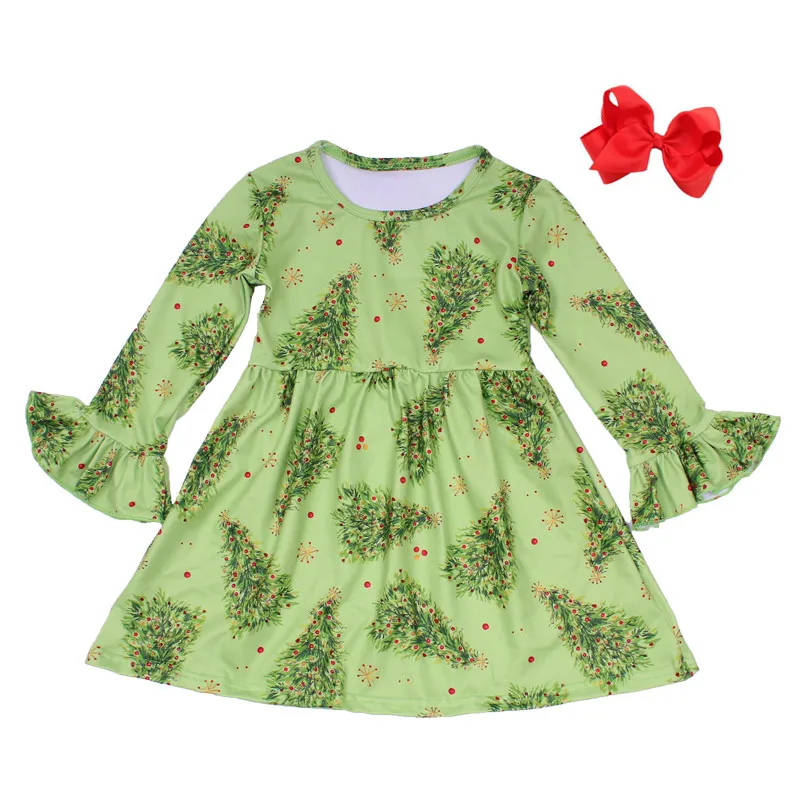 Новое платье для маленьких девочек голубое с оборками и рисунком рождественской