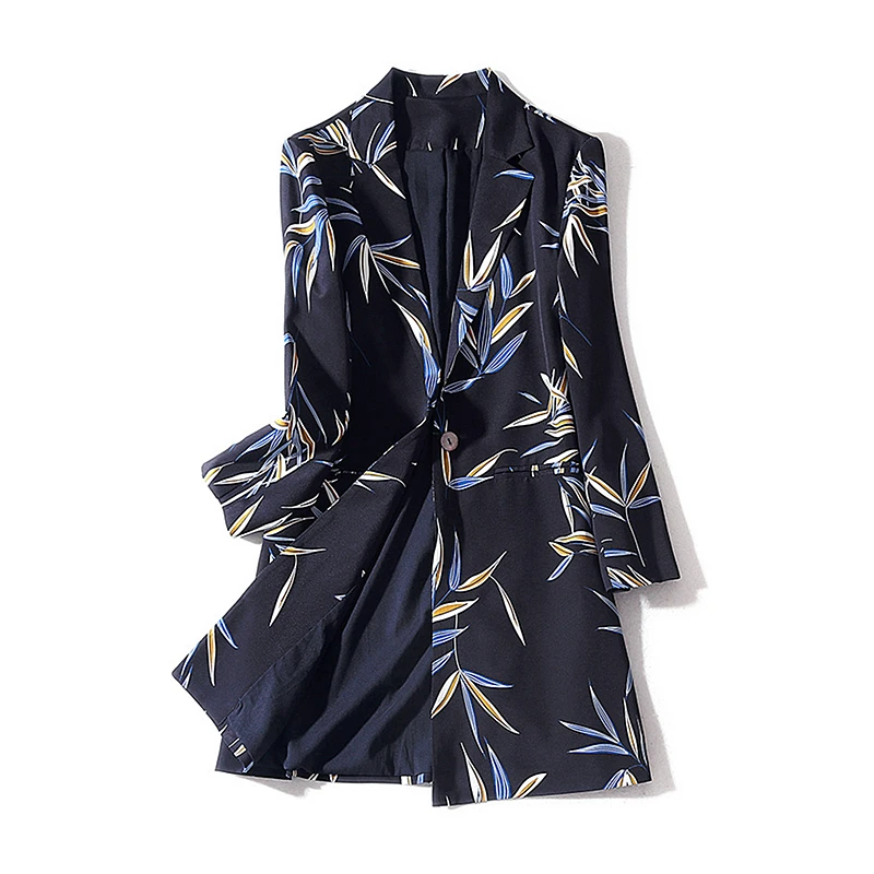 Женский блейзер высокого качества 100% плотный Шелковый с принтом длинный рукав на