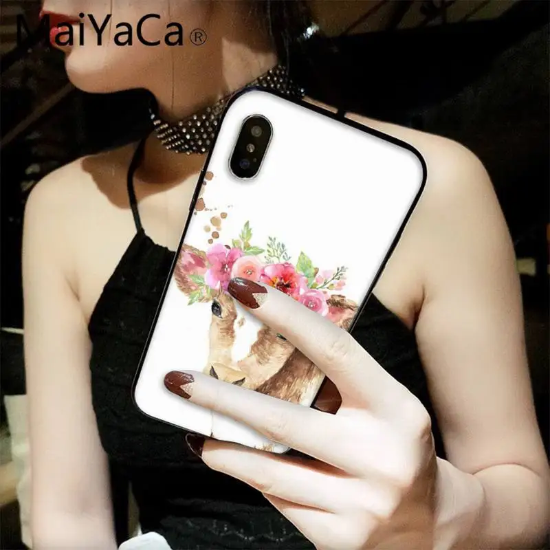 

MaiYaCa Animal head wearing flowers hedgehog cow dog fox PhoneCase fundas for iPhone8 7 6 6S Plus X XSMAX 5S SE XR 11 12 pro max