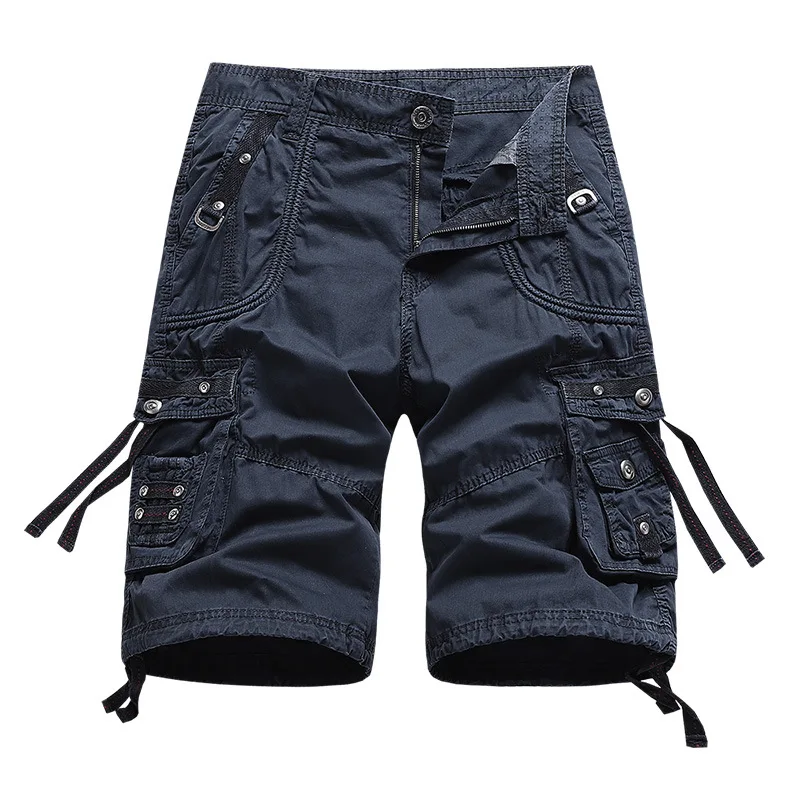 

2021 Summer Men Shorts High-quality Military Shorts Men Solid Color 100% Cotton Multi-pocket Loose Cargo Pants for Men