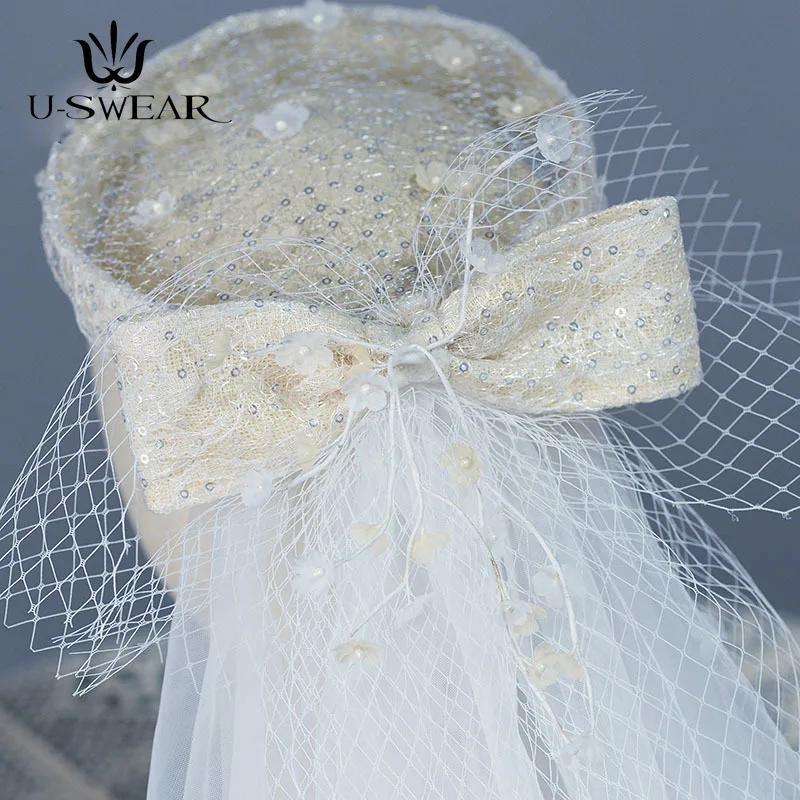 Шляпа для невесты ручной работы шелковая льняная сетчатая Фата сценический