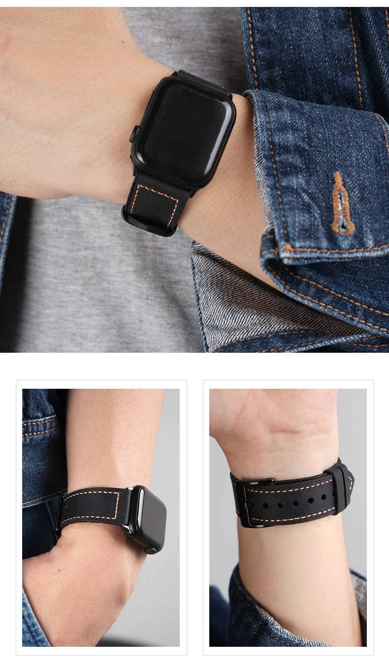 100% Genuine Leather Watchband for Apple Watch Band Series 7 6 5 4 3 2 Bracelet 42mm 38mm 40MM 44MM Strap For iwatch 41mm 45mm