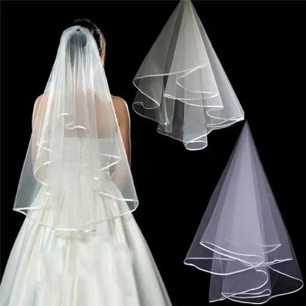 

2021 New Arrival White Edge Bridal Wedding Veils Bride Veils Wedding Accessory Elegant Short Bridal Veil For Wedding Fashion
