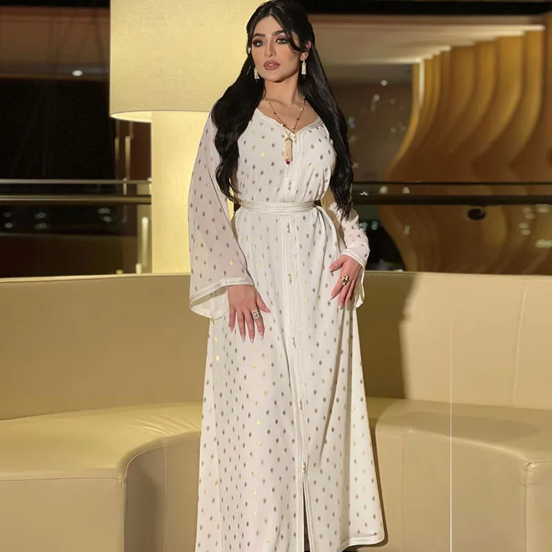 

Arab Middle East Women's Clothing 2021 New Bronzing Robe Two-piece Muslim Prayer Clothes For Ramadan Moroccan Kaftan