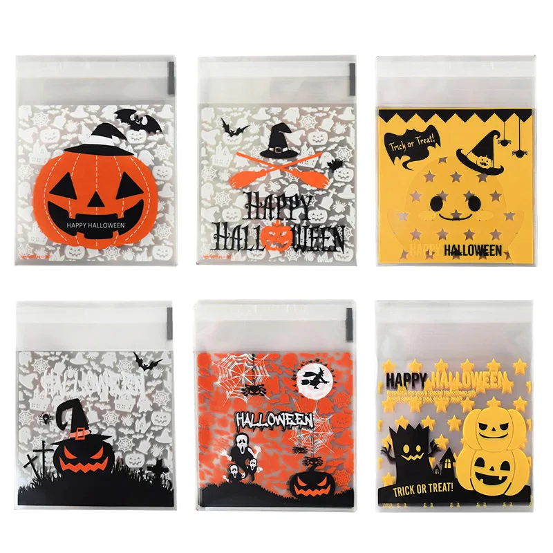 

50pcs Happy Halloween Candy Bag Gift Cookie Bags Biscuits Snack Plastic Packaging Bags Halloween Party Decoration Supplies