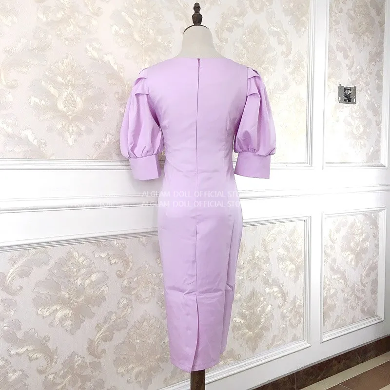 Летнее однобортное платье с v-образным вырезом длиной до колена из ткани с рукавом-фонариком, сексуальные женские вечерние платья-карандаш желтого цвета