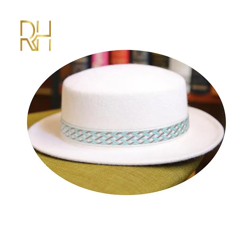 Женская шерстяная шляпа федора плоская с лентой и широкими полями для церкви