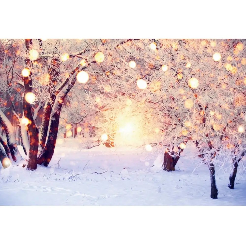 Рождественский зимний лесной Снежный светильник Bokeh блестящий Виниловый фон для