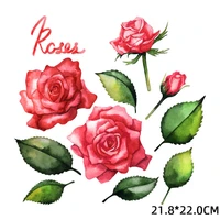 red rose clothing thermoadhesive patches jackets iron on transfers for clothing flowers stripes thermo stickers appliques