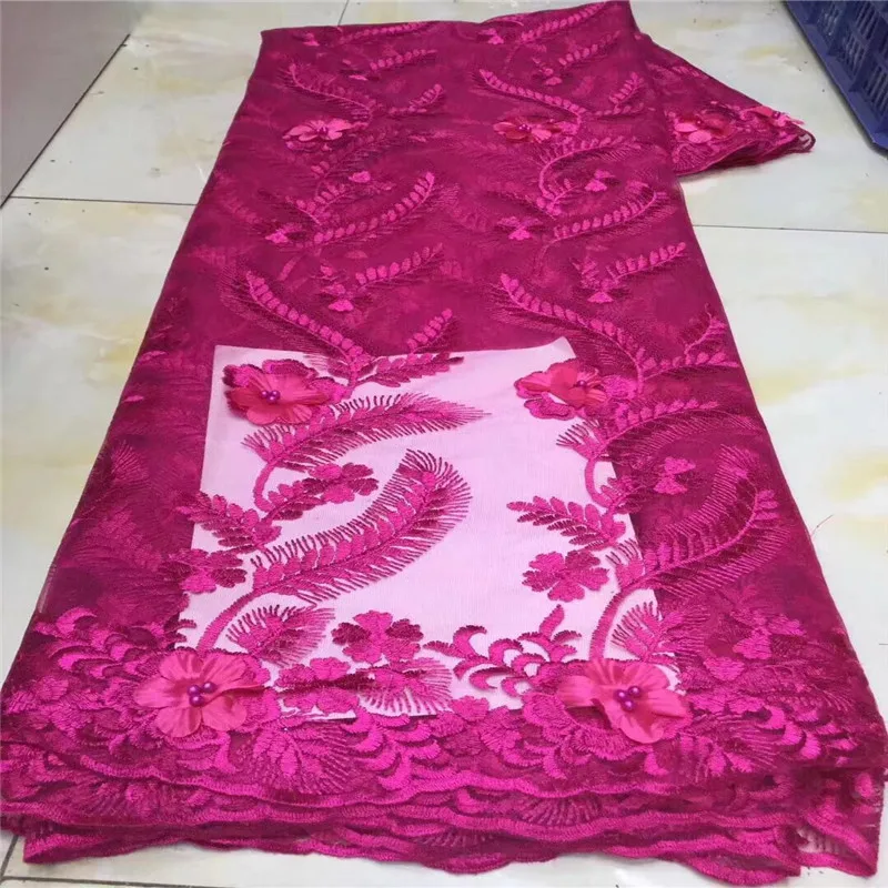 2019 розовые африканские бусины 3d Цветы Тюль кружевная ткань высокое качество