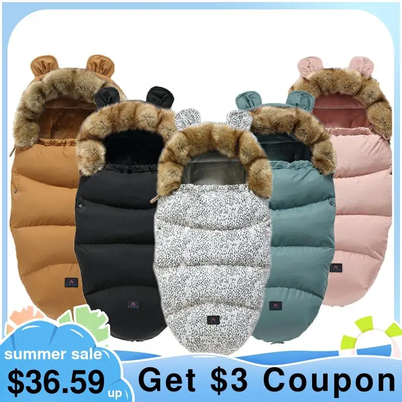 Спальный мешок для детской коляски теплый плотный бархатный сна с ушками