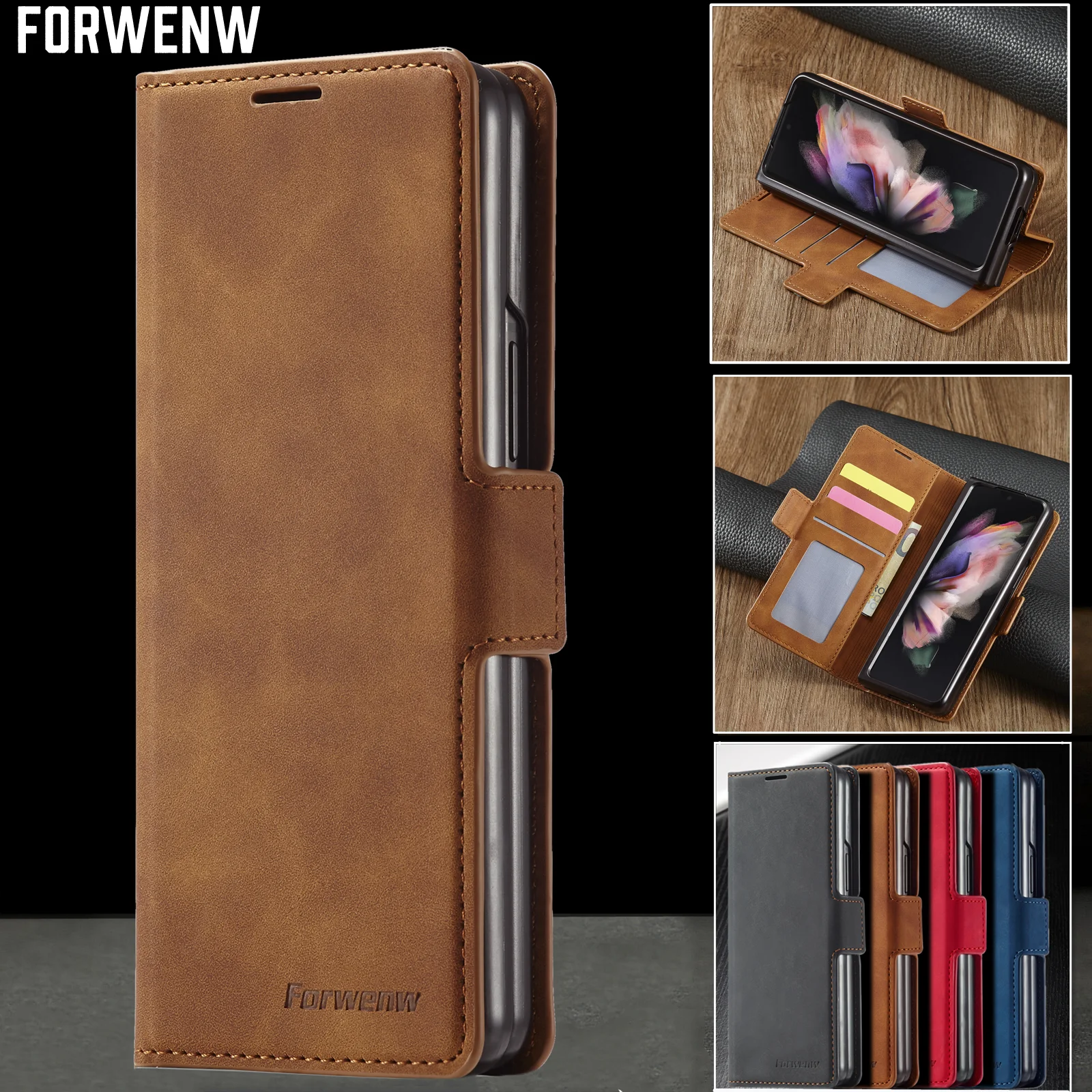 Leather Wallet Case For Samsung Z Fold 4 3 5G Luxury Card Holder Phone Bag Flip Book Cover for Galaxy Z Fold4 2022 Funda Etui