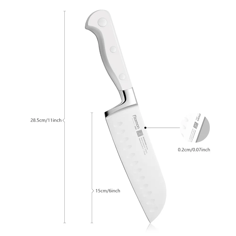 FISSMAN 6'' Santoku knife MONOGAMI (X50CrMoV15 steel) WHITE | Kitchen Knives