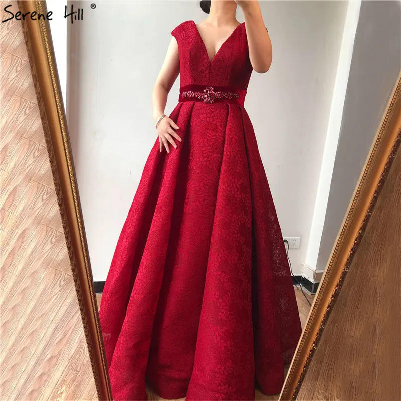 Новейший дизайн винно Красные кружевные вечерние платья 2021 с v образным вырезом