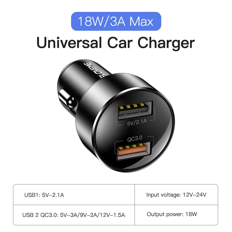 FLOVEME QC 3 0 USB Автомобильное зарядное устройство 18 Вт Быстрая зарядка для iPhone Xiaomi Dual