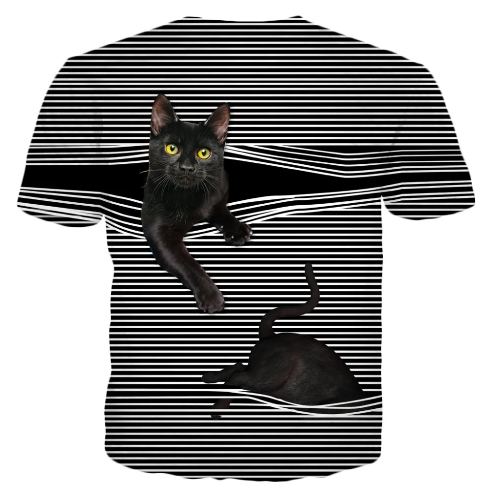 

Drop Shipping 2020 New Fashion Summer T Shirt Cute Cat Stripes Pattern 3d Print Unisex Casual Cool T Shirt