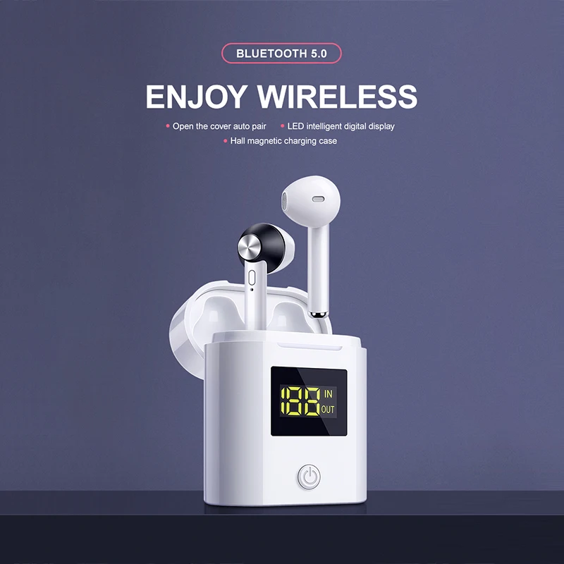 D019 V5.0 Bluetooth наушники HD стерео беспроводные наушники Спорт бас гарнитура со светодиодным дисплеем зарядное устройство чехол для всех телефонов