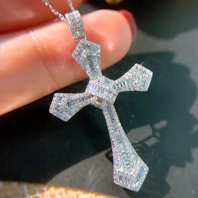 

Vintage Long Cross Pendant AAAAA cz 925 sterling silver Party Wedding Cross Pendants necalaces for women Men Gemstones Jewelry