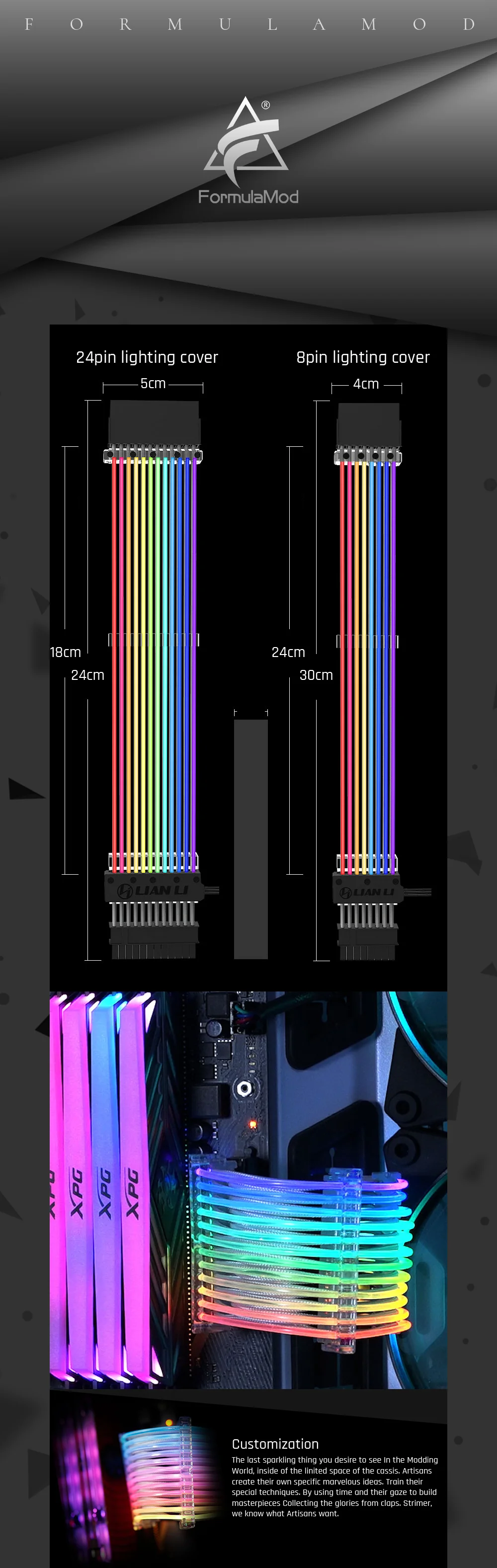 Lian Li Strimer-24/Strimer-8, 5 в RGB удлинительные кабели, Радужное освещение, для 24Pin к материнской плате/Dual-8Pin к видеокарте