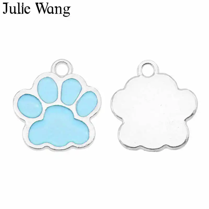 Julie Wang 8 шт. эмалированная подвеска с принтом в виде лапы собаки кошки лапы марка сплава Серебряный тон ожерелье браслет серьги ювелирные изделия изготовление аксессуаров