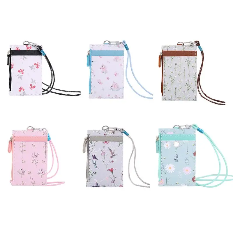 

Portable Leather Card Credit Wallet Badge Holder Coin Pocket Purse with Lanyard