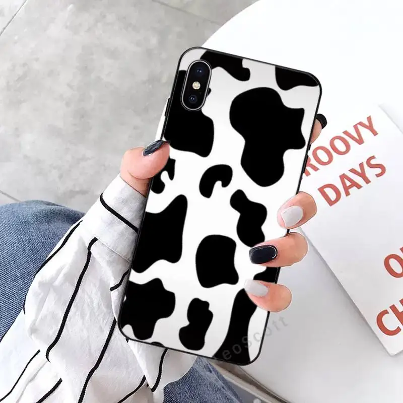 

White Black Cow Symbol Pattern Print Phone Case for iPhone 11 12 mini pro XS MAX 8 7 6 6S Plus X 5S SE 2020 XR