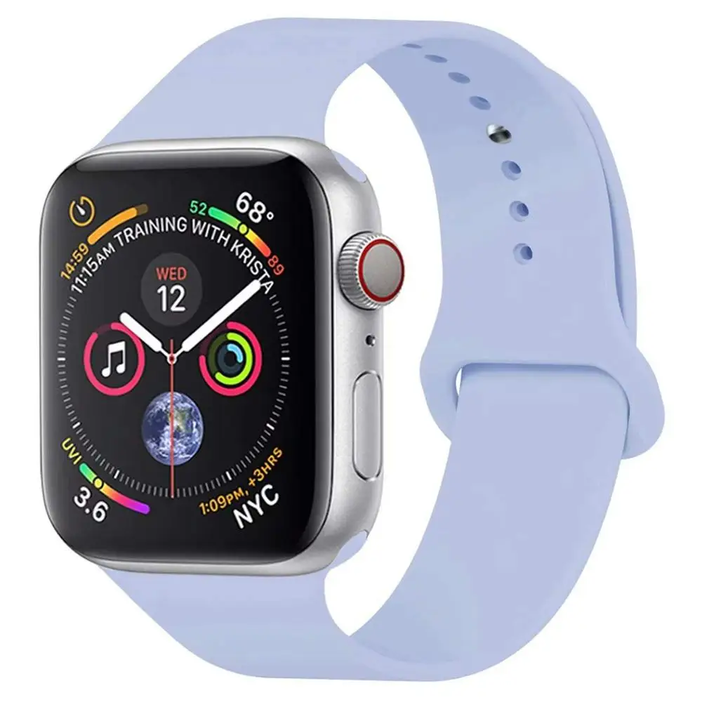Lilac 32 Цвета мягкого силикона замена спортивный ремешок для Apple Watch группа 44 мм 40 мм Series4/3/2 /42 мм 1 38 мм наручные браслет ремень - Цвет ремешка: Lilac