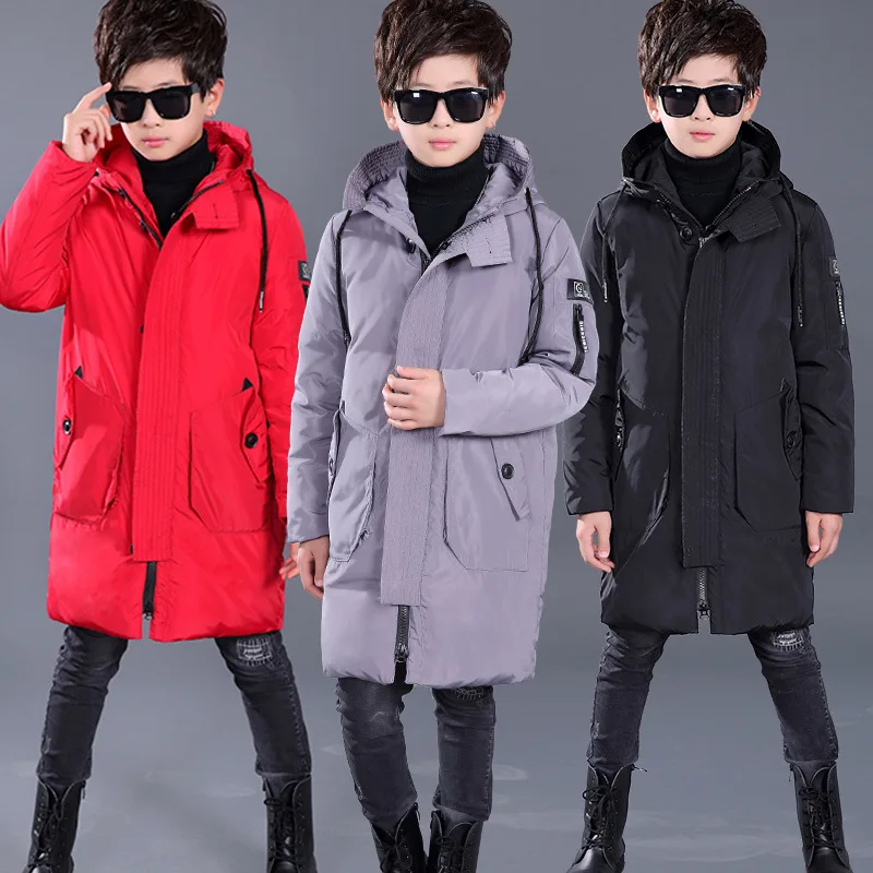 

Fashion Winter Children's Wear Hooded Long Coat Boys Down Jacket Korean Version Thick White Duck Down Warm Kids Coat
