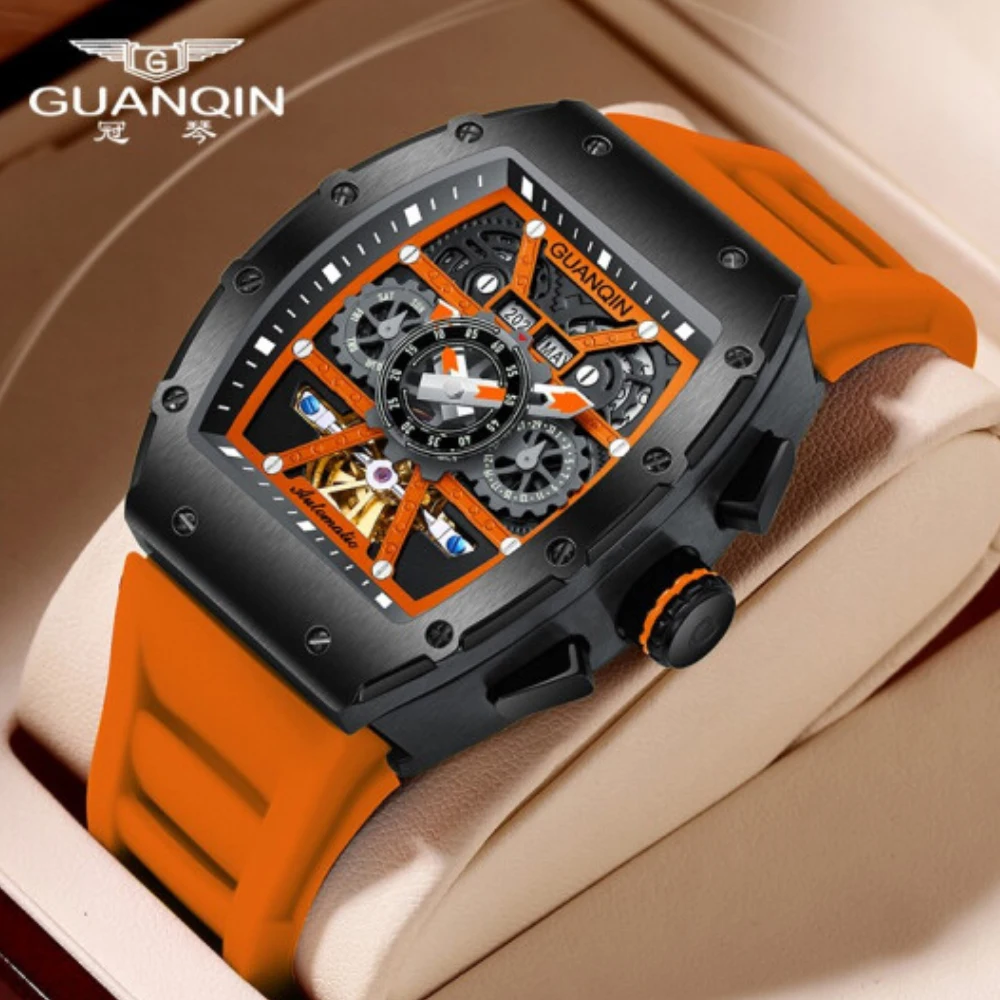 

GUANQIN 2020 automatic Men watches top brand luxury Tourbillon Skeleton Waterproof Clock men mechanical watch Relogio Masculino