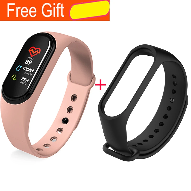BLACK and pink M4 Смарт-часы цветной экран Браслет фитнес-трекер для измерения сердечного ритма браслет Мониторинг Артериального Давления Спорт водонепроницаемый - Цвет: BLACK and pink