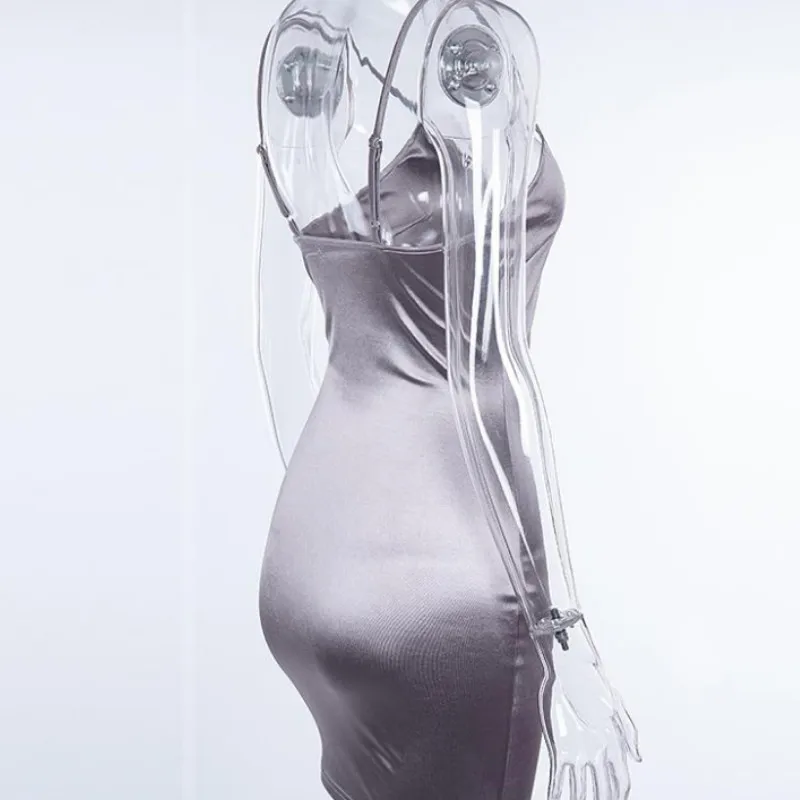 

V-Neck Spaghetti Strap Sexy Mini Party Dresses Sleeveless Skinny Soft Women Backless Summer Fashion Slim Dresses