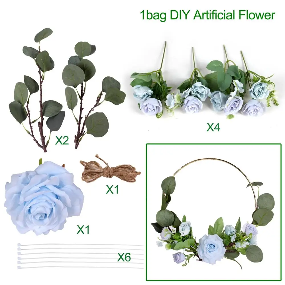 Artificial flower 02 FENGRISE DIY Металлический Венок, гирлянда, украшение для свадьбы, невесты, цветы, Ловец снов, обруч, декор для свадьбы, Свадебный декор - Цвет: Artificial flower 02