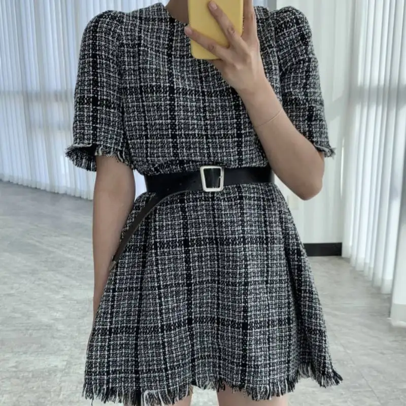 

Пуловер с круглым вырезом с длинными рукавами, женское платье с высокой талией в стиле «Хип пояса; Платья трапециевидной формы; Vestidos с кисто...